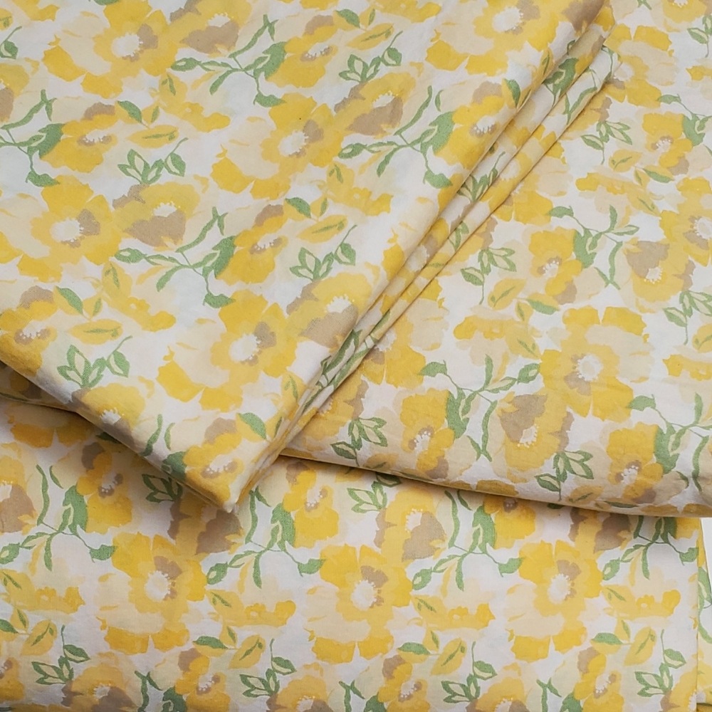 Martha Stewart 100% Cotton Yellow Garden Floral Full Set Of Sheets Pillowcases